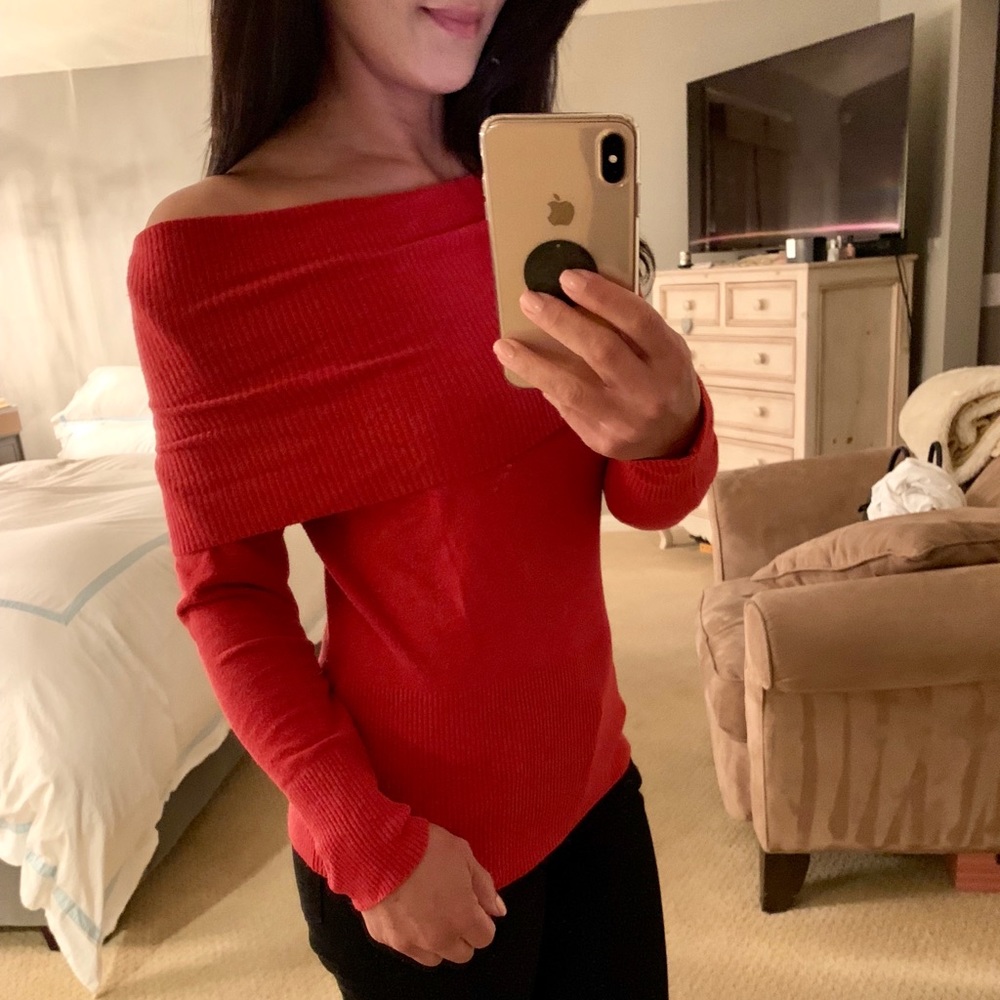 Off the shoulder sweater.